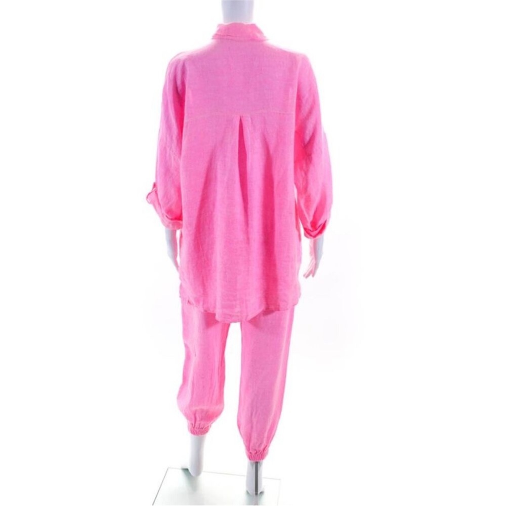 Alexandre Laurent Womens Linen Button Up Blouse Pants Set Neon Pink Size L - Picture 4 of 8